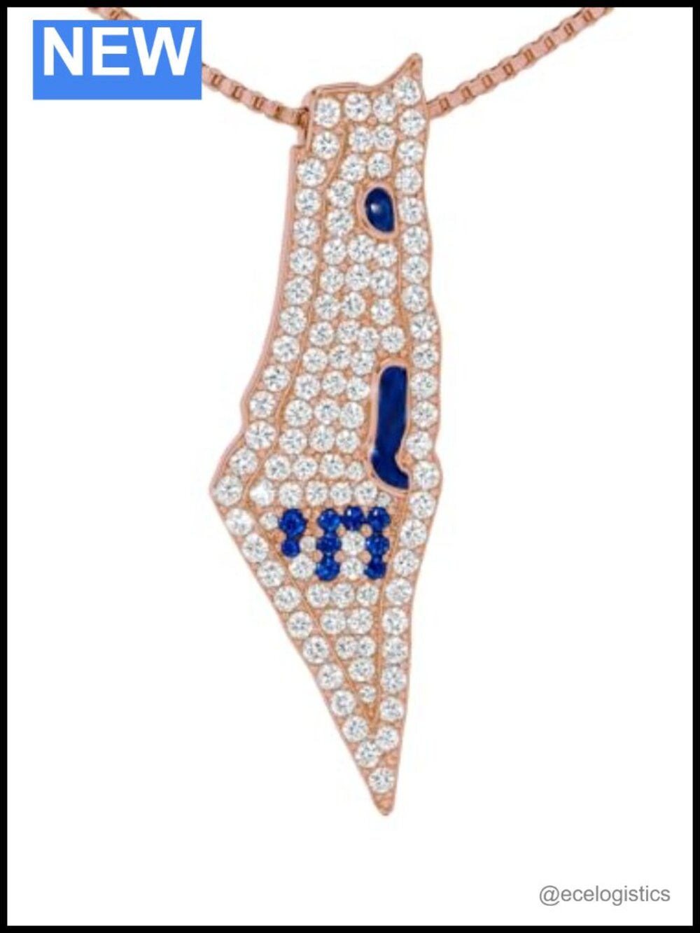 Sterling Silver Israel Map Pendant Necklace with CZ Accents